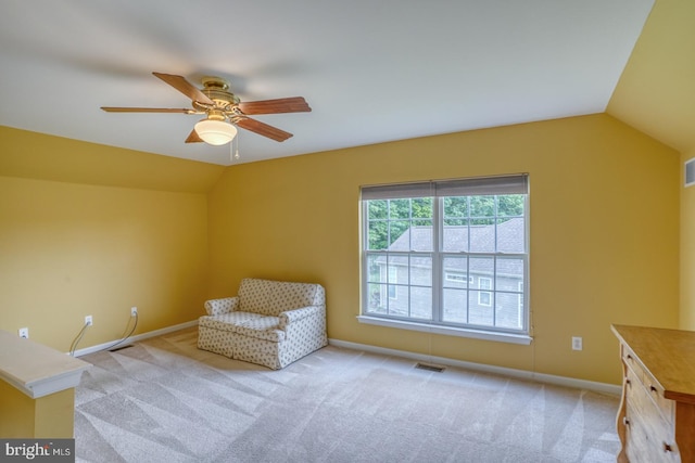 636 Poets Way, Middletown, DE 19709 - living area featuring lofted ceiling, ceiling fan, light carpet, and baseboards