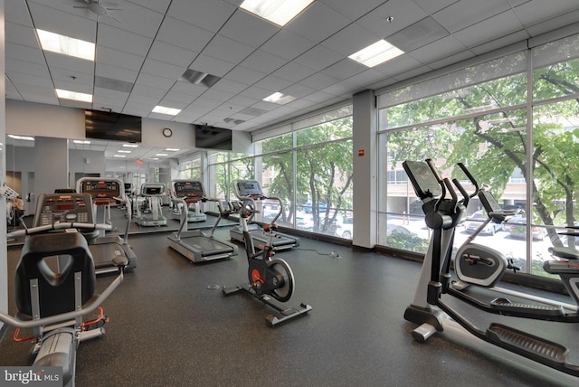 800 4th St SW Unit N216, Washington, DC 20024 - workout area featuring a paneled ceiling and expansive windows
