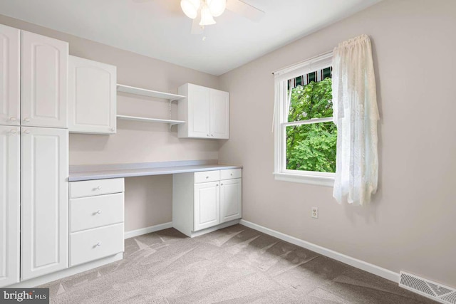 536 Dawson Trak, Hockessin, DE 19707 - unfurnished office with built in desk, baseboards, light carpet, and ceiling fan