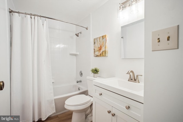 944 War Admiral St, Great Falls, VA 22066 - bathroom featuring vanity, toilet, shower / bath combo with shower curtain, and wood finished floors