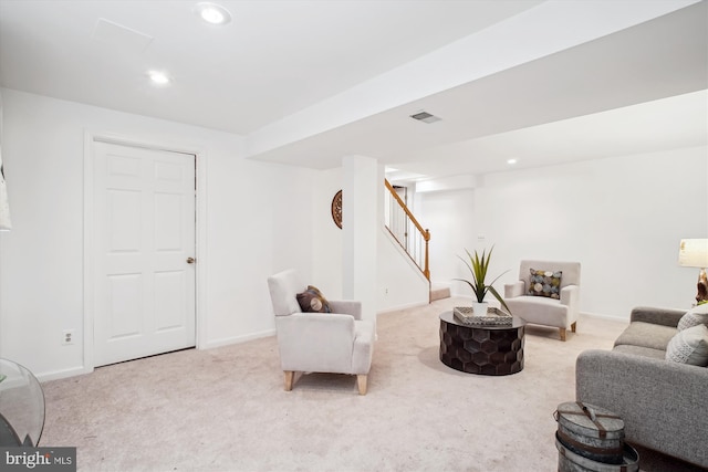 944 War Admiral St, Great Falls, VA 22066 - living room with stairway, carpet, recessed lighting, and baseboards