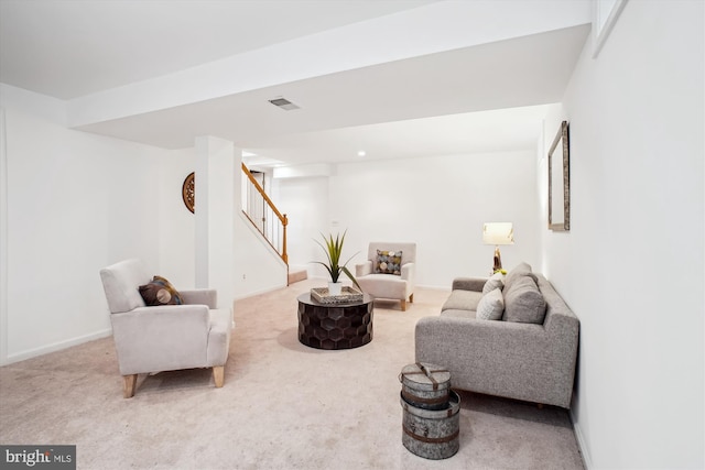 944 War Admiral St, Great Falls, VA 22066 - living room featuring stairway, carpet floors, and baseboards