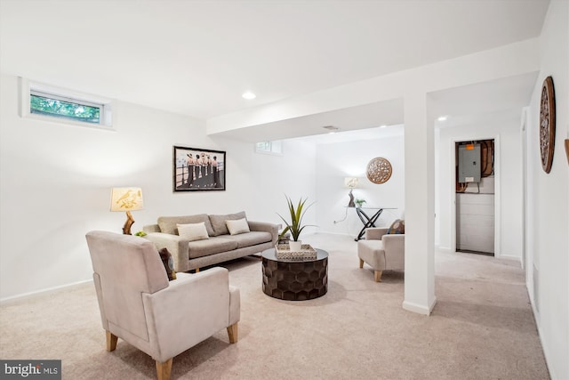 944 War Admiral St, Great Falls, VA 22066 - living area featuring electric panel, light carpet, recessed lighting, and baseboards