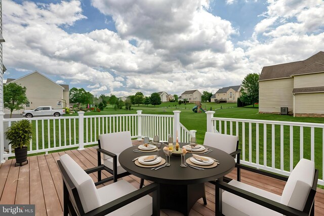 1201 Falls Grove Ln, York, PA 17404 - deck featuring a lawn, a residential view, and outdoor dining space