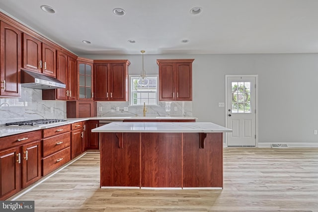 1201 Falls Grove Ln, York, PA 17404 - kitchen featuring under cabinet range hood, healthy amount of natural light, a sink, light wood-style floors, and recessed lighting