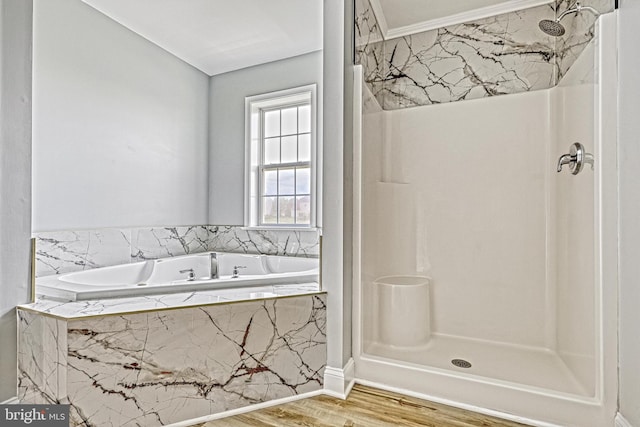 1201 Falls Grove Ln, York, PA 17404 - full bathroom featuring wood finished floors, a shower, and a garden tub
