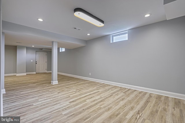 1201 Falls Grove Ln, York, PA 17404 - below grade area featuring light wood-type flooring, baseboards, and recessed lighting
