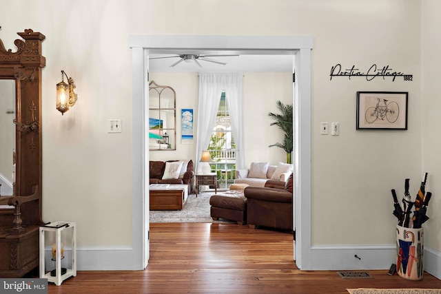 123 Coral St, Beach Haven, NJ 08008 - living area featuring a ceiling fan, hardwood / wood-style flooring, and baseboards