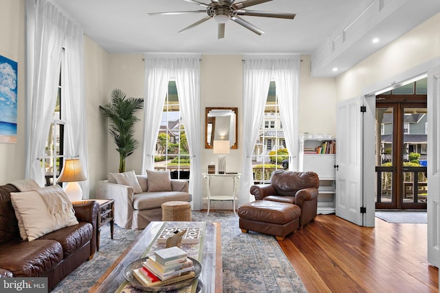 123 Coral St, Beach Haven, NJ 08008 - living area featuring a ceiling fan, hardwood / wood-style floors, and recessed lighting