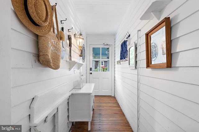 123 Coral St, Beach Haven, NJ 08008 - mudroom featuring dark wood-style floors and wooden walls