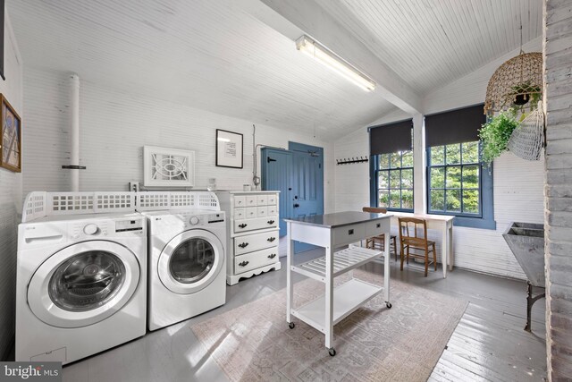123 Coral St, Beach Haven, NJ 08008 - laundry area featuring washing machine and dryer and wood finished floors