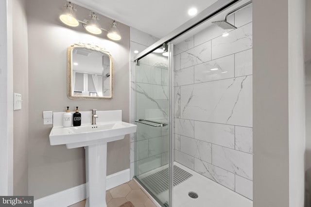 123 Coral St, Beach Haven, NJ 08008 - full bathroom with a shower stall, baseboards, and tile patterned floors