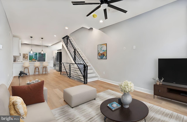 1838 N 4th St, Philadelphia, PA 19122 - living area with ceiling fan, stairs, light wood-style floors, and recessed lighting
