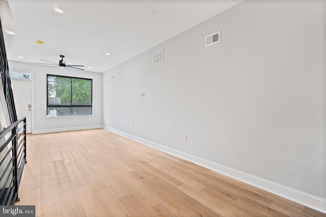 1838 N 4th St, Philadelphia, PA 19122 - unfurnished living room featuring ceiling fan, light wood-style floors, and recessed lighting