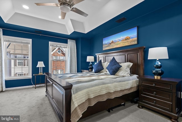 22650 Gray Falcon, Ashburn, VA 20148 - bedroom with a raised ceiling, carpet floors, baseboards, ceiling fan, and recessed lighting
