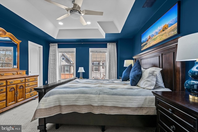 22650 Gray Falcon, Ashburn, VA 20148 - carpeted bedroom with a tray ceiling and ceiling fan
