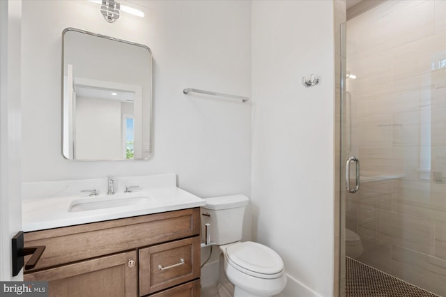 6613 Byrnes Dr, Mclean, VA 22101 - bathroom featuring toilet, vanity, a shower stall, and baseboards