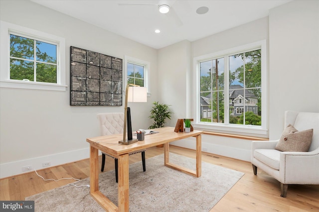 6613 Byrnes Dr, Mclean, VA 22101 - office area featuring plenty of natural light, wood finished floors, baseboards, and recessed lighting