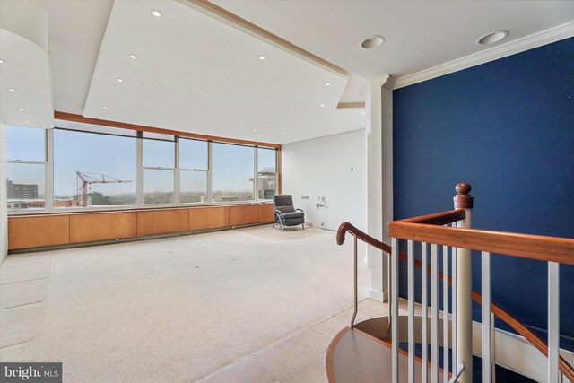 50 Belmont Ave Unit 1016/1116, Bala Cynwyd, PA 19004 - hall featuring recessed lighting, light colored carpet, light tile patterned floors, an upstairs landing, and crown molding