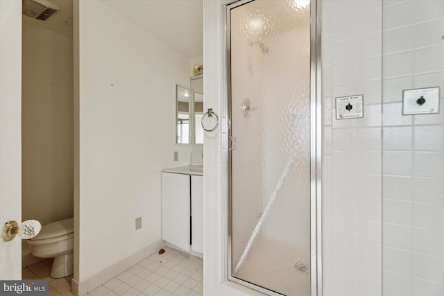 50 Belmont Ave Unit 1016/1116, Bala Cynwyd, PA 19004 - bathroom with toilet, a shower stall, vanity, tile patterned flooring, and baseboards