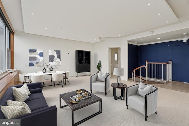 50 Belmont Ave Unit 1016/1116, Bala Cynwyd, PA 19004 - living area featuring recessed lighting, light colored carpet, and a ceiling fan