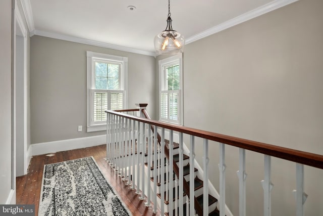 1704 N Royal Ave, Front Royal, VA 22630 - hall featuring an upstairs landing, ornamental molding, and wood finished floors