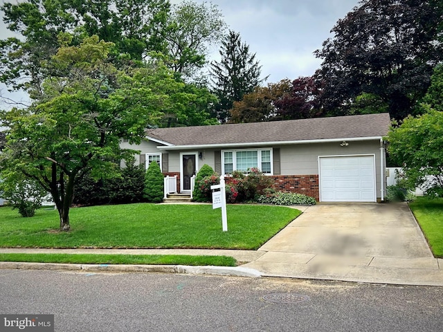 95 Knapp Ave, Hamilton, NJ 08610 - ranch-style house with a garage, a front lawn, concrete driveway, and brick siding