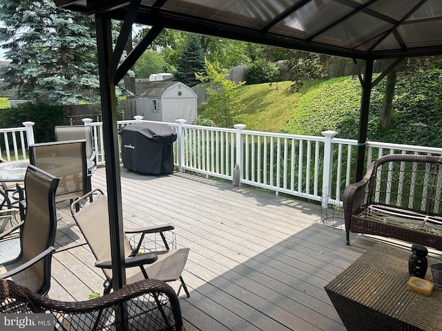 95 Knapp Ave, Hamilton, NJ 08610 - wooden terrace with a gazebo, outdoor dining space, and a grill