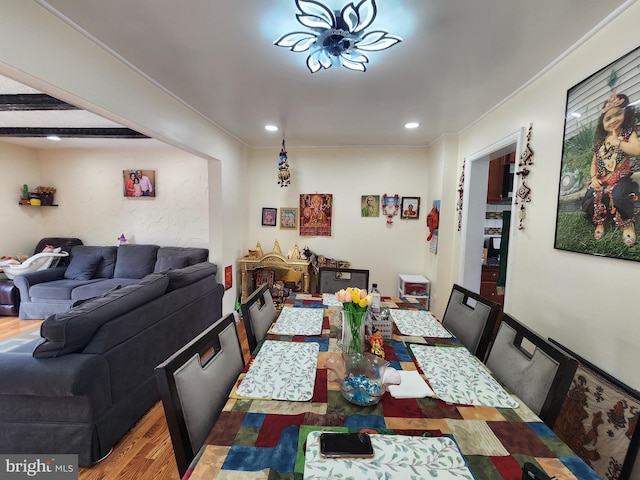 74 Probasco Rd, Hightstown, NJ 08520 - dining area with wood finished floors, recessed lighting, and ornamental molding
