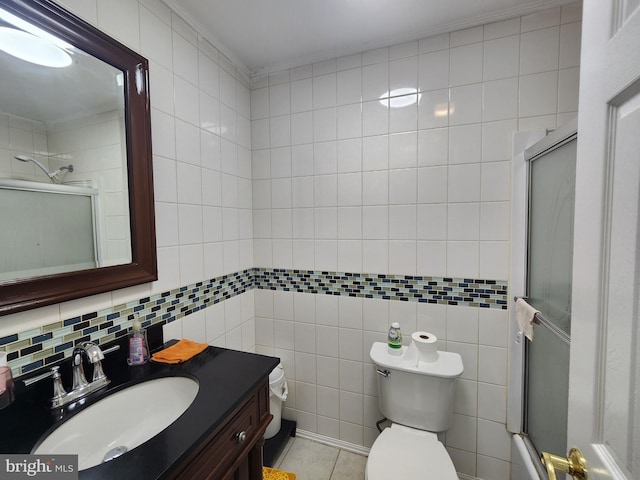 74 Probasco Rd, Hightstown, NJ 08520 - full bathroom with tile walls, vanity, toilet, tile patterned floors, and decorative backsplash