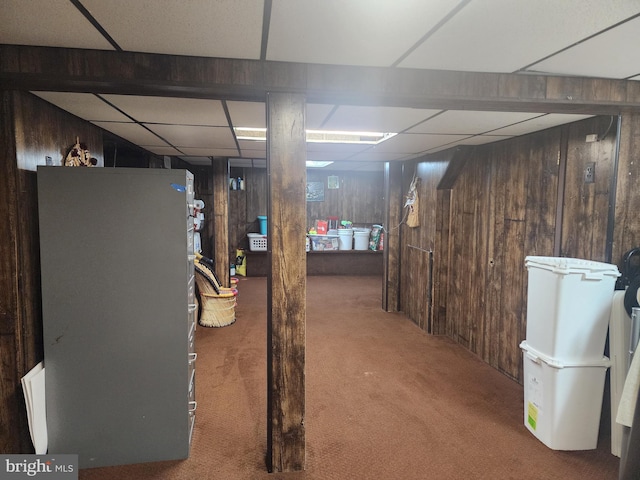 74 Probasco Rd, Hightstown, NJ 08520 - finished basement with carpet flooring, wooden walls, and a paneled ceiling