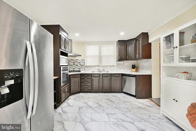 15 Homberg Ave, Baltimore, MD 21221 - kitchen with appliances with stainless steel finishes, light countertops, a sink, dark brown cabinets, and light marble finish floors