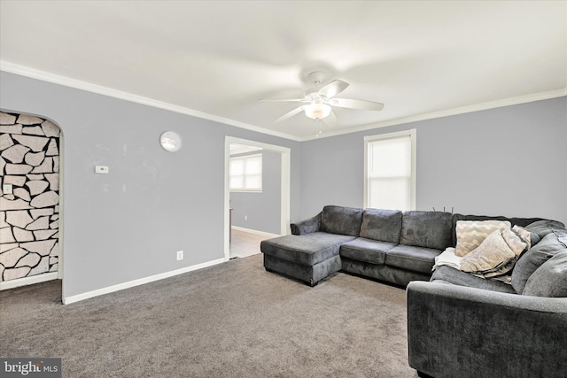 15 Homberg Ave, Baltimore, MD 21221 - living area with a ceiling fan, ornamental molding, carpet flooring, and baseboards