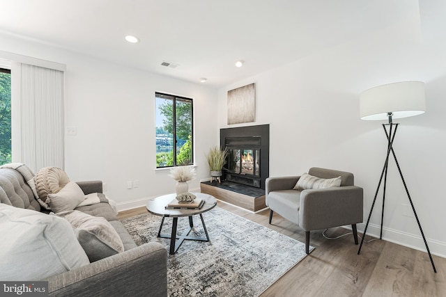 2127 Cabots Point Ln, Reston, VA 20191 - living room with light wood finished floors, a glass covered fireplace, and recessed lighting