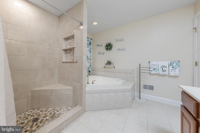 11 Harvest Dr, Pittsgrove, NJ 08318 - full bathroom with a bath, tile patterned floors, vanity, a tile shower, and baseboards