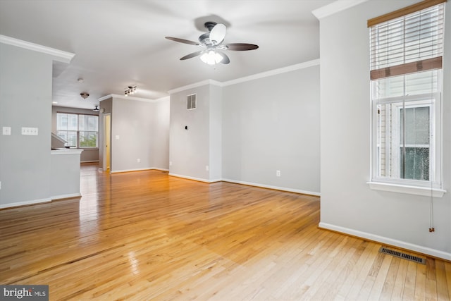 16758 Blackjack Oak Ln, Woodbridge, VA 22191 - spare room featuring a ceiling fan, light wood-style flooring, baseboards, and ornamental molding