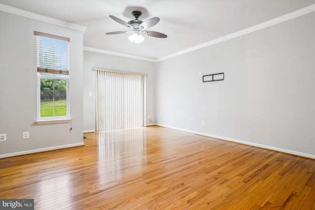 16758 Blackjack Oak Ln, Woodbridge, VA 22191 - spare room featuring a ceiling fan, crown molding, light wood finished floors, and baseboards