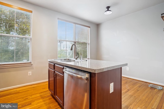 16758 Blackjack Oak Ln, Woodbridge, VA 22191 - kitchen featuring dishwasher, a sink, light wood-style floors, baseboards, and plenty of natural light