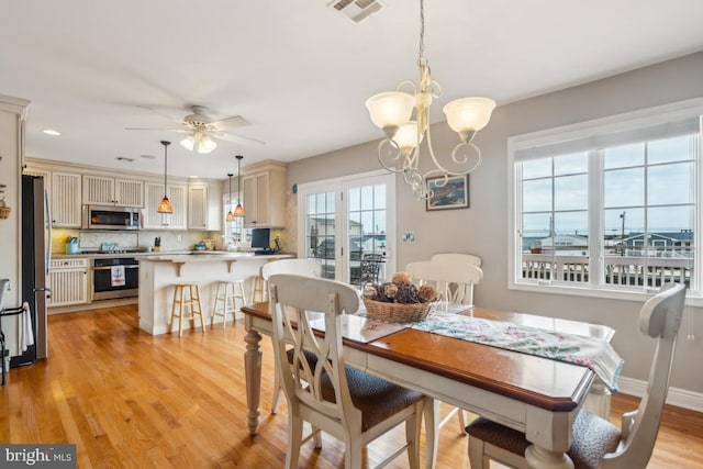 461 Anchor Rd, Tuckerton, NJ 08087 - dining room featuring a chandelier, light wood-style flooring, ceiling fan, and recessed lighting
