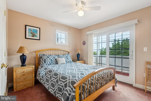 461 Anchor Rd, Tuckerton, NJ 08087 - carpeted bedroom featuring access to outside, baseboards, and ceiling fan