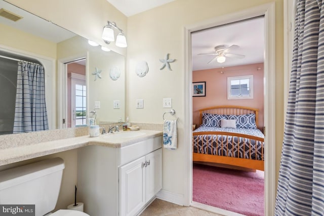 461 Anchor Rd, Tuckerton, NJ 08087 - ensuite bathroom featuring vanity, ceiling fan, toilet, and tile patterned floors