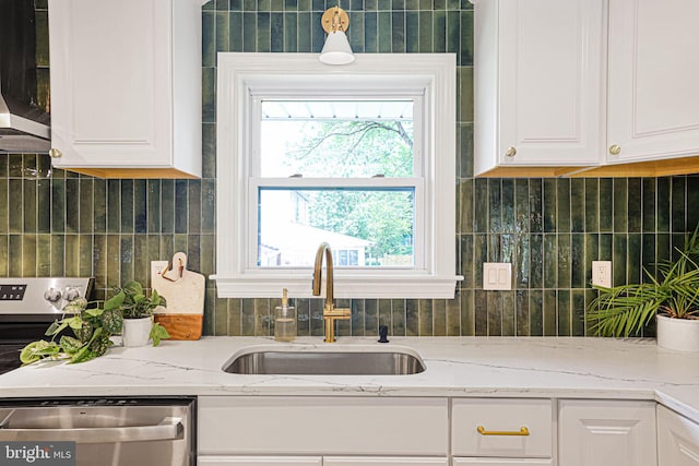 12300 La Plata St, Silver Spring, MD 20904 - kitchen featuring a sink, stainless steel dishwasher, ventilation hood, and white cabinets