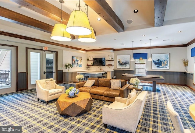 12925 Centre Park Cir Unit 106, Herndon, VA 20171 - lobby featuring beam ceiling, wainscoting, recessed lighting, ornamental molding, and a sink
