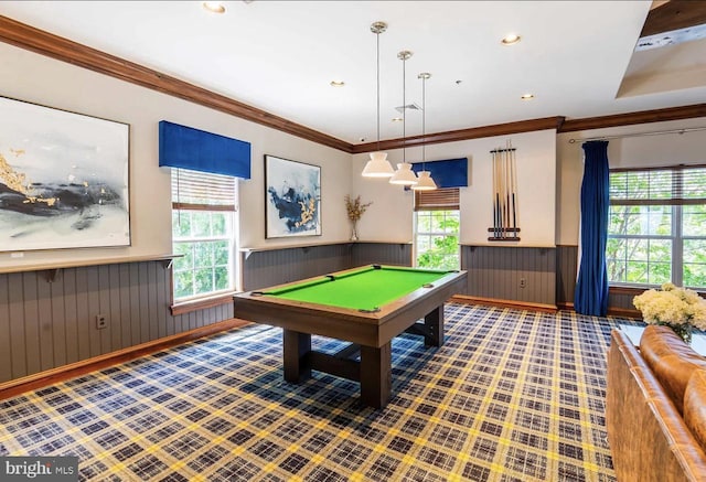 12925 Centre Park Cir Unit 106, Herndon, VA 20171 - recreation room with wainscoting, plenty of natural light, crown molding, billiards table, and recessed lighting