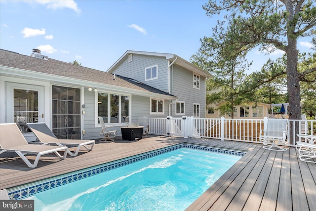 917 Lake View Dr, Bethany Beach, DE 19930 - swimming pool featuring a wooden deck and a gate