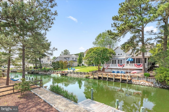 917 Lake View Dr, Bethany Beach, DE 19930 - dock featuring a deck with water view and a residential view