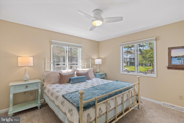 917 Lake View Dr, Bethany Beach, DE 19930 - carpeted bedroom with multiple windows, baseboards, and a ceiling fan
