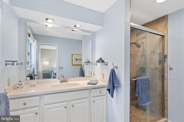 917 Lake View Dr, Bethany Beach, DE 19930 - ensuite bathroom with vanity, a shower stall, and recessed lighting