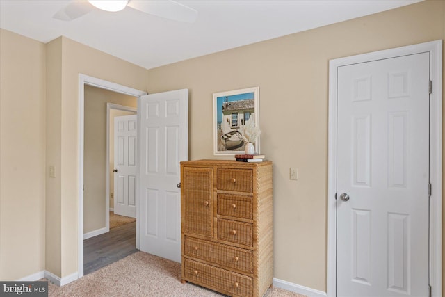 917 Lake View Dr, Bethany Beach, DE 19930 - bedroom with baseboards, carpet flooring, and a ceiling fan