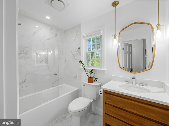 9103 Chickawane Ct, Alexandria, VA 22309 - full bath with vanity, marble finish flooring, toilet, bathing tub / shower combination, and baseboards